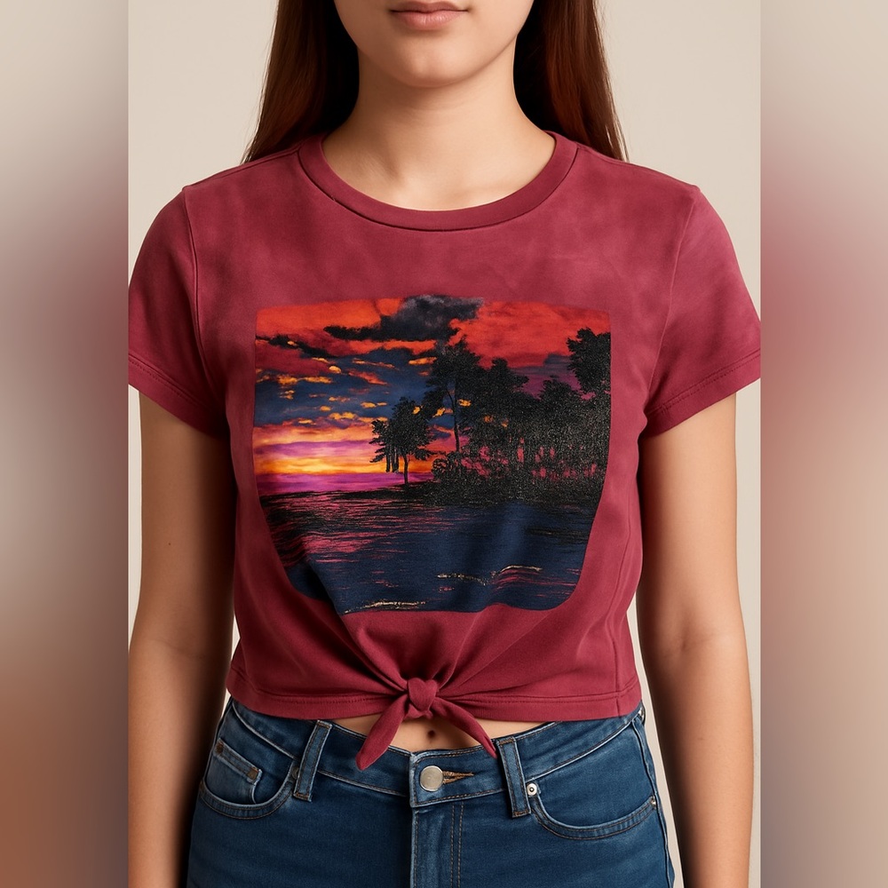 Guess Women's Red Tie-Dye Graphic Tee